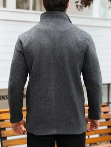 Manfinity Homme 男士休闲简约长袖拉链大衣，秋冬 - 深灰色 - 查看 2