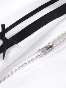 FRIFUL 女式白色宽松连帽衫，带蝴蝶结，春季夹克，拉链，秋冬 - 白色 - 查看 8