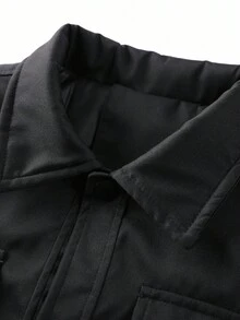 Manfinity Homme Áo khoác nam mùa đông đơn sắc tay dài, một hàng khuy, túi - màu đen - Xem 3