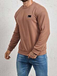 Manfinity Homme 宽松男士字母拼接细节卫衣，秋季长袖上衣 - 摩卡棕 - 查看 4