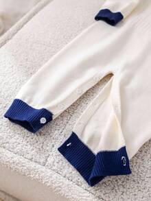 SHEIN Unisex Baby Cute Navy Striped Long Sleeve Sweater Romper, Autumn/Winter Baby Clothes Baby Boy Nautical Romper Preppy Baby Boy Clothes Infant Sweater Romper Boy Fall - Multicolor - View 10