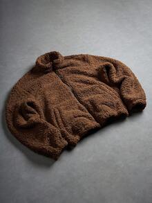 PAVTROS Giacca con chiusura lampo e fodera in sherpa, tinta unita, manica lunga, autunno/inverno, da uomo