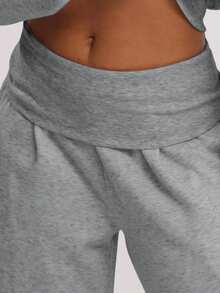 MUSERA Extreme Wide Leg Fold Over Waist Pants  Casual  Airport Fall, Autumn, , - Dark Grey - View 5