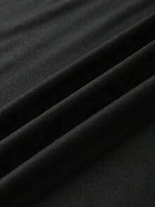 ReShift Áo thun ngắn tay dài cổ bất đối xứng cỡ lớn dành cho nữ, màu trơn, mùa thu - màu đen - Xem 3