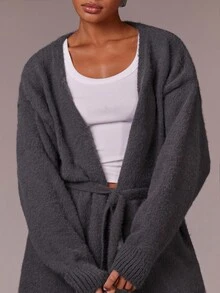 Athîral Women's Casual Solid Color Long Cardigan, Versatile For Autumn/Winter,Fall - Dark Grey - View 5