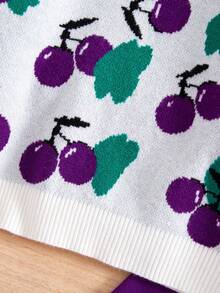 SHEIN Young Girl Jacquard Knit Sweater Leggings 2-Piece Set, Purple Autumn Fairy Cherry Outfit, Vintage Princess Ribbed Winter, Mommy And Me Rainbow - Violet Purple - View 6