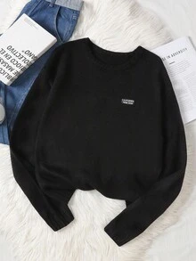 SHEIN 少女宽松圆领缀饰针织毛衣，秋冬休闲百搭百搭上衣