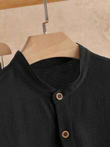 Manfinity NXTstreet 2 件男士休闲梭织宽松短袖衬衫和抽绳腰直筒裤套装，秋季服装 - 彩色 - 查看 4