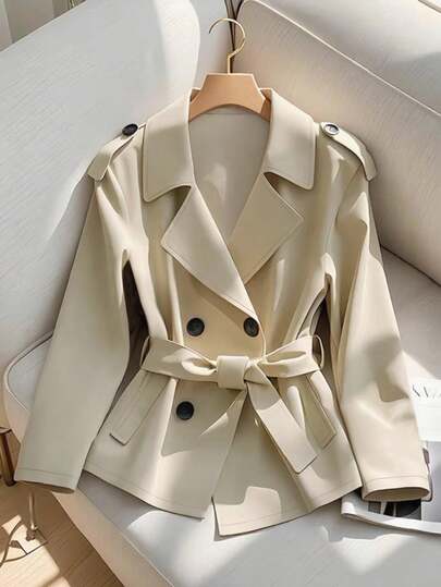 Franclia Höst- och vintermode Nytt dubbelknäppt bälte Kort damjacka Kaffefärgad långärmad vindjacka, axelknappsdekoration Stort slag Damjacka Casual, Lätt och snygg, Business Casual Dam, Utekväll, Damvinter, Damvinterkappa, Countrykonsert, Elegant för kvinnor, Höst för kvinnor, Halloweenkostymer för kvinnor Damvinterkappa Höst för kvinnor Höst för kvinnor Höst för kvinnor Vinter för kvinnor