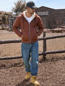 Manfinity Nomadique Men's Fashion Western Cowboy Style Casual Solid Color Denim Sweatshirt Sweatshirt, Fall Winter