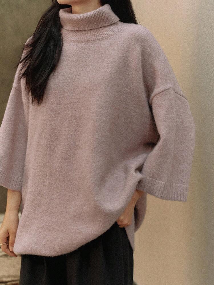 Women's Casual Solid Color Drop Shoulder Loose Knit Sweater, Autumn/Winter
