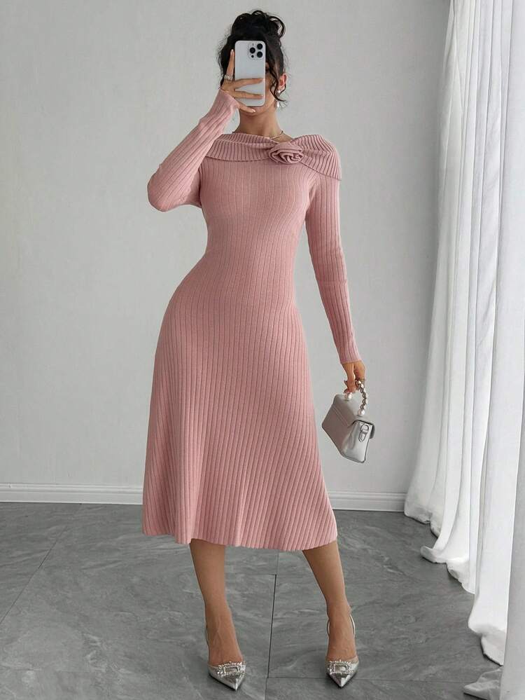 Off Shoulder Vintage Sweater Dress, Slimming Effect, Autumn/Winter New Arrival