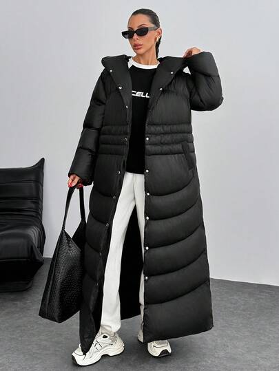 EURMUSE Women Solid Color Hooded Long Winter Coat