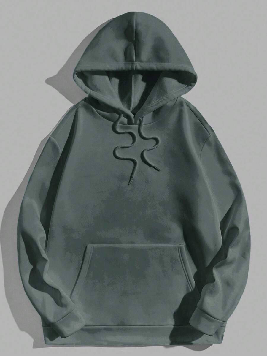 SHEIN Cottnline 男士纯色简约休闲连帽运动衫 - 薄荷藍 - 查看 1