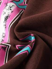 ROMWE MEN Street Life 男士复古水洗 No.77 短款连帽衫，街头风格，秋季 - 咖啡棕 - 查看 4