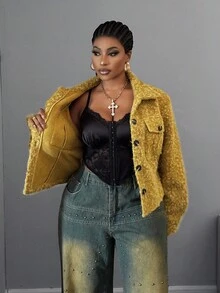 Maweii Plus Size Women's Casual Single-Breasted Pocket Long Sleeve Jacket, Elegant Design - Yellow - View 5