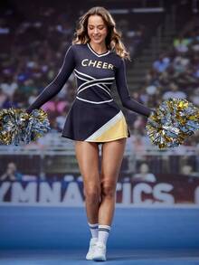 SHEIN Sports Váy thể thao mini in chữ khối màu dành cho nữ - màu đen - Xem 4