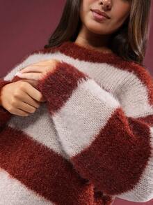 SUMWON Striped Knit Sweater With Crew Neck Long Sleeves Winter Cozy Pullover - Multicolor - View 5