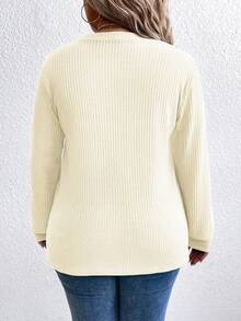 EMERY ROSE Plus Size Women Casual Loose Fit Crew Neck Long Sleeve Sweatshirt Fall - Apricot - View 2