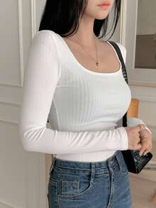 DAZY Áo thun dài tay trơn màu thường ngày dành cho nữ, đa năng cho mùa thu - trắng - Xem 6