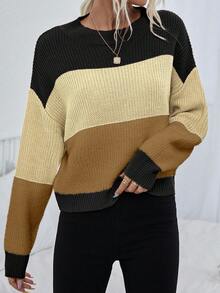 EMERY ROSE Áo len dệt kim cổ tròn trễ vai họa tiết sọc tương phản dành cho nữ - Nhiều màu - Xem 6