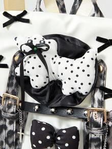 ROMWE Kawaii Leopard Print Patchwork Cat & Dog Bow Decor Backpack - White - View 3