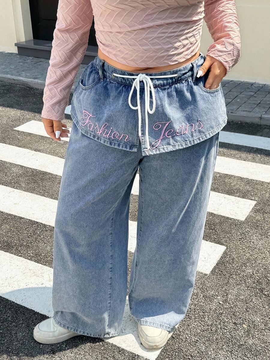 Rivivi Plus Size Casual Slimming Straight Leg Denim Jeans