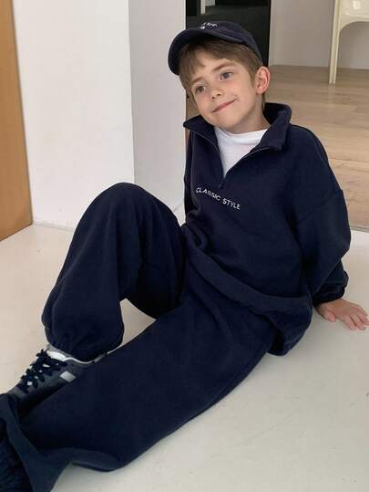 DAZY Tween Boy Half-Zip Raglan Long Sleeve Loose Casual Sweatshirt Set