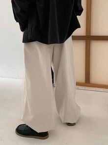 DAZY Casual Loose Wide Leg Elastic Waist Solid Color Tween Boys Pants