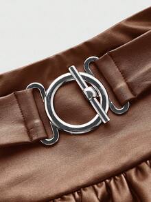 ROMWE PUNK Casual Versatile Ruffled Hem Mini Skirt For Women - Rust Brown - View 4