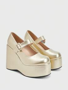 Sugerpunk Women's Round Toe Platform Thick Sole Fashion Simple Black & White Buckle Strap Casual Shoes