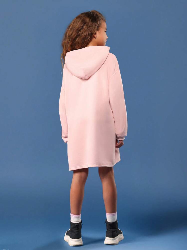 Oversized Pink Hoodie Dress With Rhinestone Print