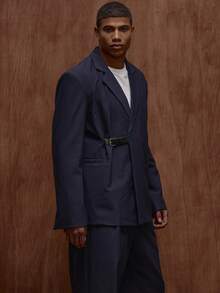 Musero 超大廓形单排扣西装外套（仅限秋冬/春夏款） - 藏蓝色 - 查看 4