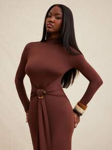 NYA SZN 连衣裙长袖修身金属细节特殊场合正式端庄婚礼宾客教堂约会外出夜场秋冬适合通勤女士服装