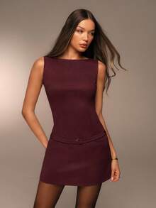 Avantive Gaun Mini Wanita Pas Badan Elegan untuk Pesta di Toko Pakaian Ternama - Burgundy - View 8