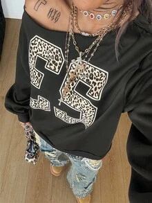 Coolane 女式秋冬休闲针织地名图案单肩运动衫 - 黑色 - 查看 7