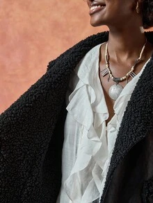 EURMUSE Áo khoác nữ thời trang, lót vải Teddy bên trong bằng da PU, cỡ lớn, mặc thường ngày khi đi làm - màu đen - Xem 6