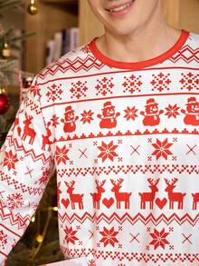 CoupledUp Bộ đồ ngủ cổ tròn sọc màu theo chủ đề Giáng sinh đôi dành cho nam Bộ đồ ngủ Giáng sinh phù hợp Bộ đồ ngủ Giáng sinh cho cặp đôi Bộ đồ ngủ Giáng sinh cho cặp đôi, Quần áo mùa thu đông - Đỏ - Xem 7