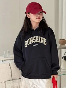 Dazy Kids Tween Girls Hooded Knit Fleece Letter Print Sweatshirt, Autumn,Winter - Navy Blue - View 5