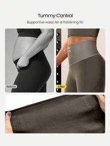 GLOWMODE 24" CoreHold FeatherFit™-Sculpt CoreHold No Slip Fit Boning Tummy Control No Front Seam Leggings With Side Pockets Workout Gym - Brown - View 5