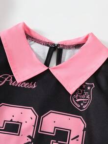 2pcs/Set Girls Vintage School Style Outfit,Light Pink Letter & Bow Print Knit Sweatshirt & Pleated Skirt,Autumn Back-To-School Career Day Sport Set - Black - View 9