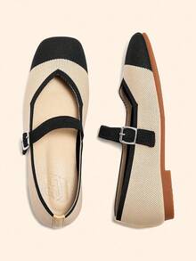 CUCCOO BASICS Zapatos planos de mujer con hebilla de metal a rayas rojas - Albaricoque - Ver 3