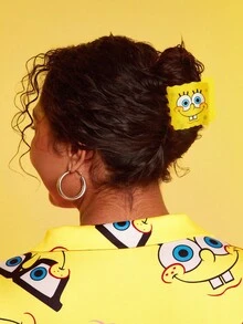 SpongeBob SquarePants | SHEIN 2Pcs Cute Cartoon Hair Claws Acrylic Hair Clips Suitable For Medium Or Long Hair, Suitable For Home Bathing Beauty Hair Buns And Hair Styling, Yellow And Pink Starfish Patrick