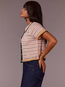 Athîral Casual Women Hollow Out Peter Pan Collar Knitted Top,Knitted Sweater - Multicolor - View 6