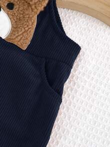 Cozy Pixies 男婴卡通熊图案围兜连体衣，百搭舒适，适合秋冬季