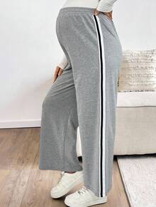 SHEIN Maternity Casual Versatile Contrast Striped Waistband Sweatpants