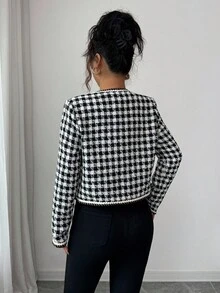 Elenzga Chaqueta de mujer de tela elegante y romántica para ir al trabajo - Blanco y Negro - Ver 2