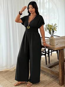 SHEIN PETITE CURVE 大码纯色束腰连体裤，休闲度假装