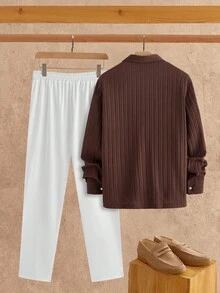 Manfinity NXTstreet 2 件男士休闲衬衫和裤子套装，适合日常穿着，秋季服装 - 彩色 - 查看 2