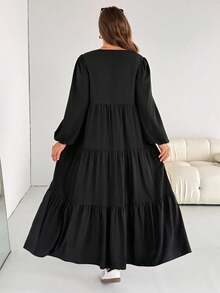 SHEIN Essnce 大码女式长裙、娃娃裙、可爱黑色连衣裙、万圣节连衣裙、秋季女装、休闲连衣裙、秋季女装、休闲万圣节服装、女士休闲连衣裙、秋季女装、秋季服装、大码秋季女装、商务休闲女装 - 黑色 - 查看 2